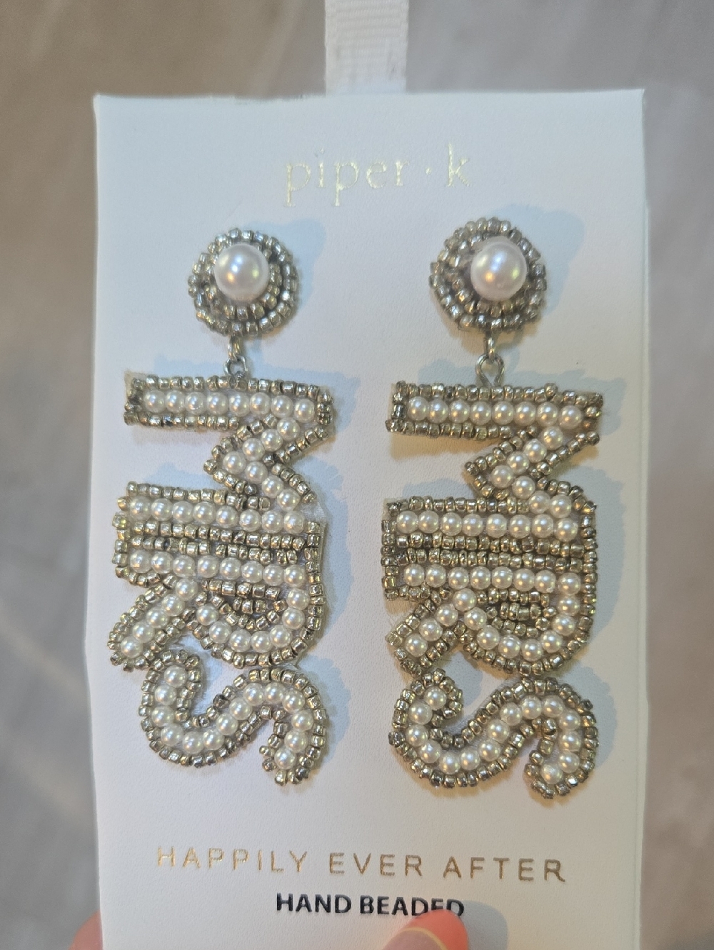 New Piper K "MRS" Beaded Dangle Earrings